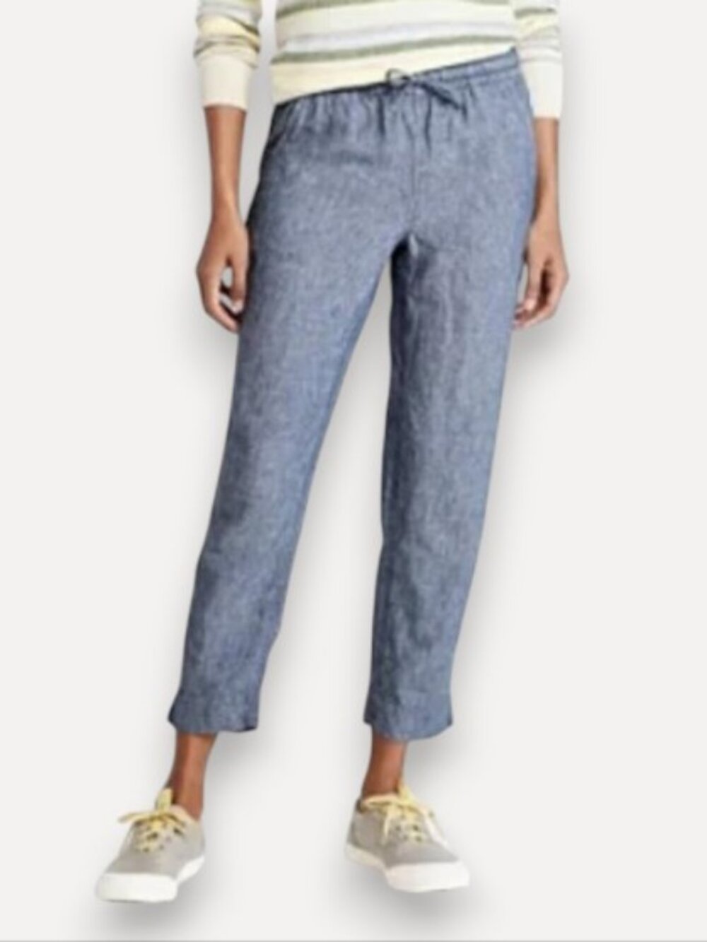 L.L. Bean linen pull-on ankle pants blue grey women's size 16